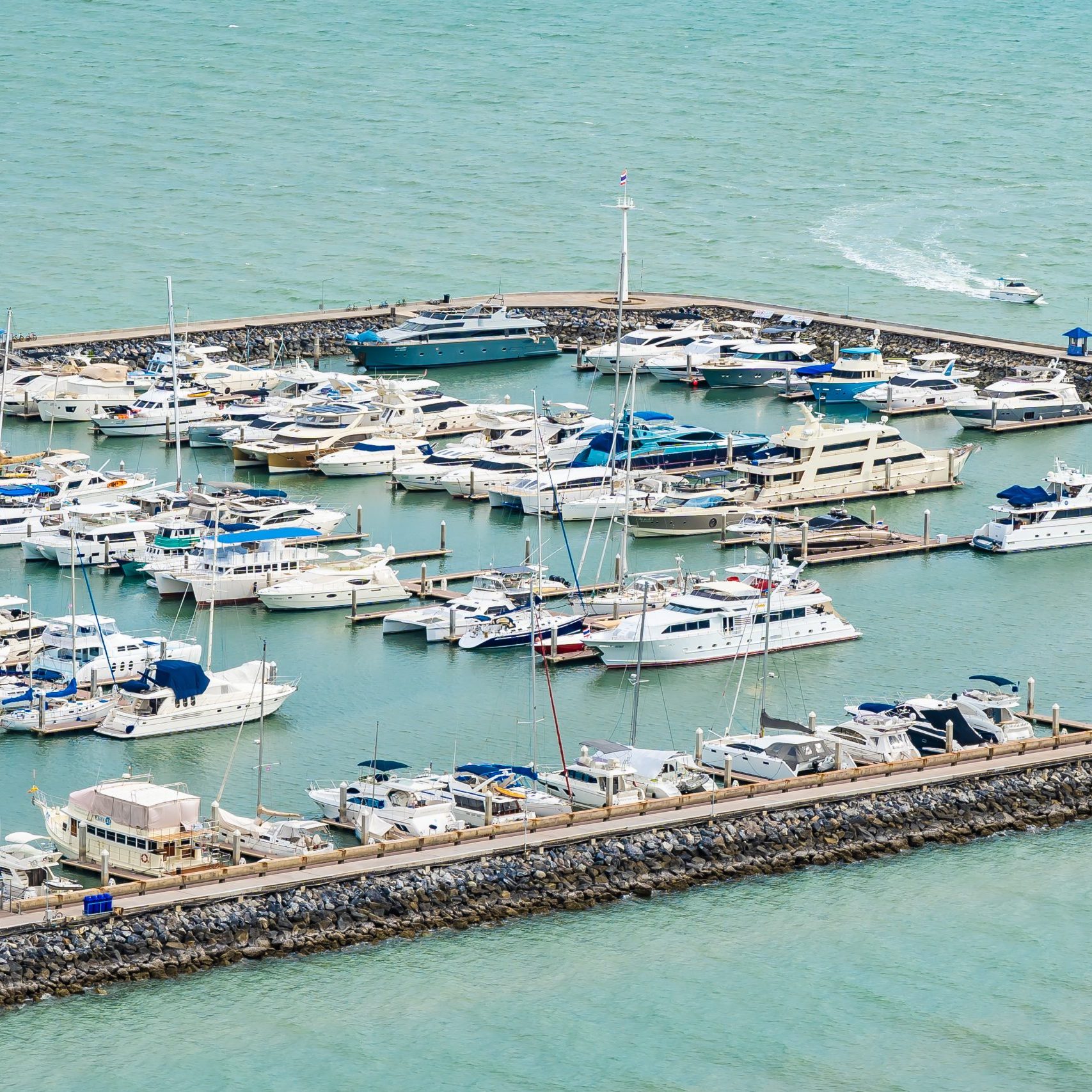 Beautiful Luxury boat yacht on ocean and sea